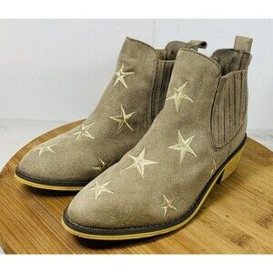 MI.IM Chelsea Ankle Boots Women SZ6 EMBRD STARS Starry Night Suede PullOn Brown